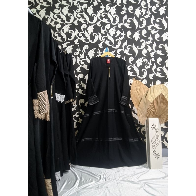 Abaya Jetblack List Lis Brukat Hitam Gamis Hitam Busui Resleting