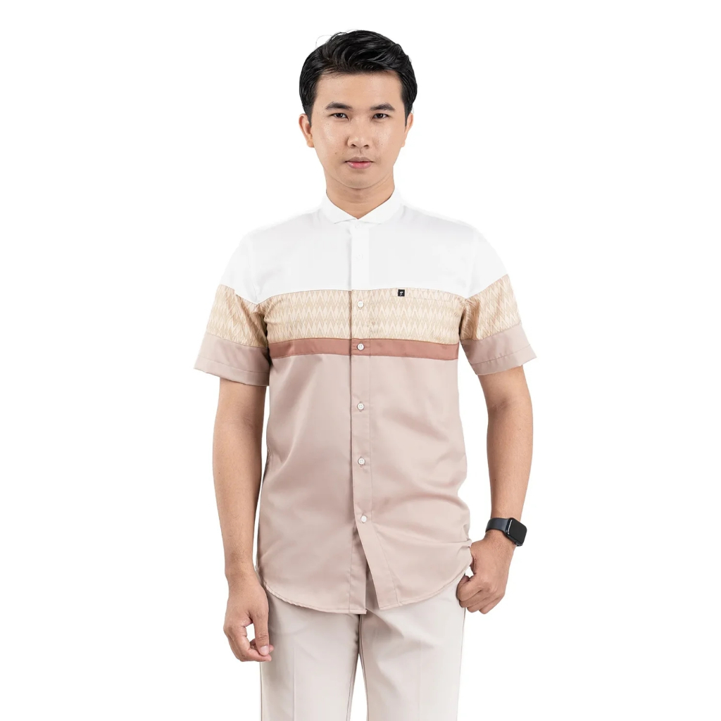 BAJU KOKO PRIA MODERN FADKHERA RAIZ LENGAN PENDEK CREAM MOCCA WHITE PUTIH
