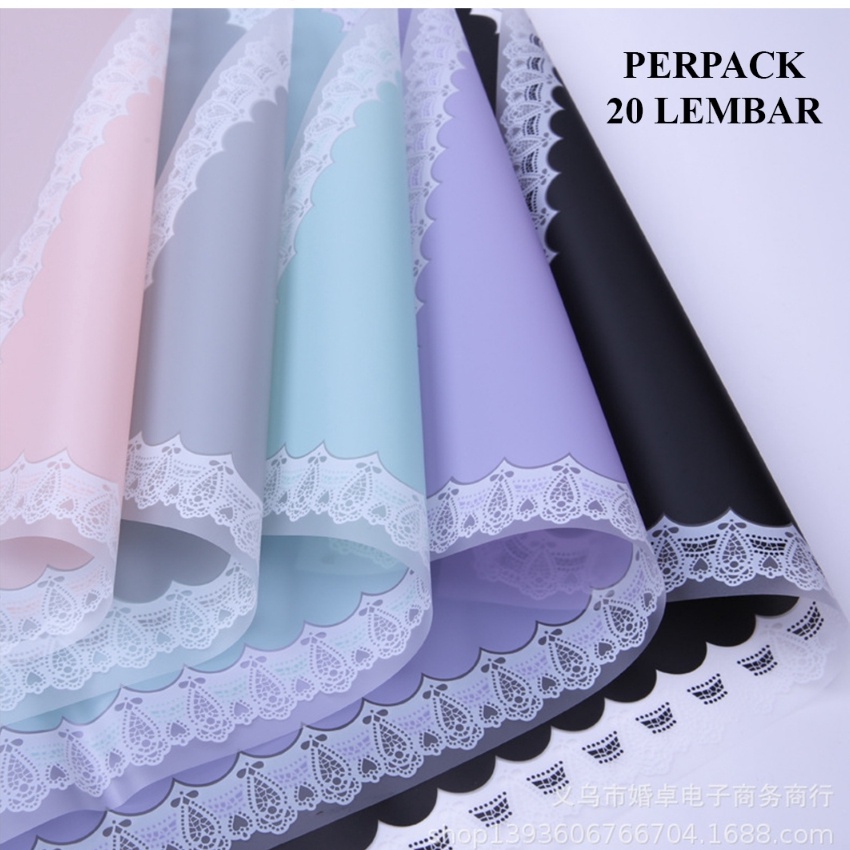 

FG2 2 Lembar Kertas Buket Bunga Motif Renda Lace Border Cellophane Flower Wrapping Paper Perpack KB6175