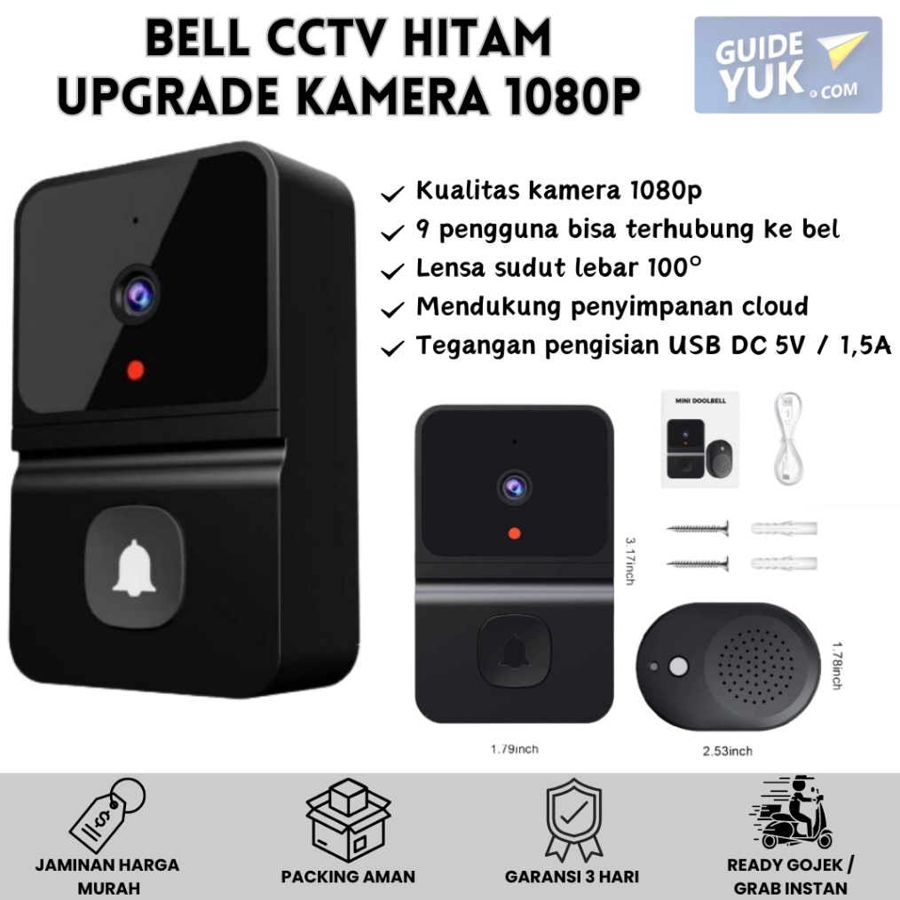 SERU Bell Rumah Wireless Hitam  Bell Rumah Dengan Kamera 18p  Bell Rumah CCTV