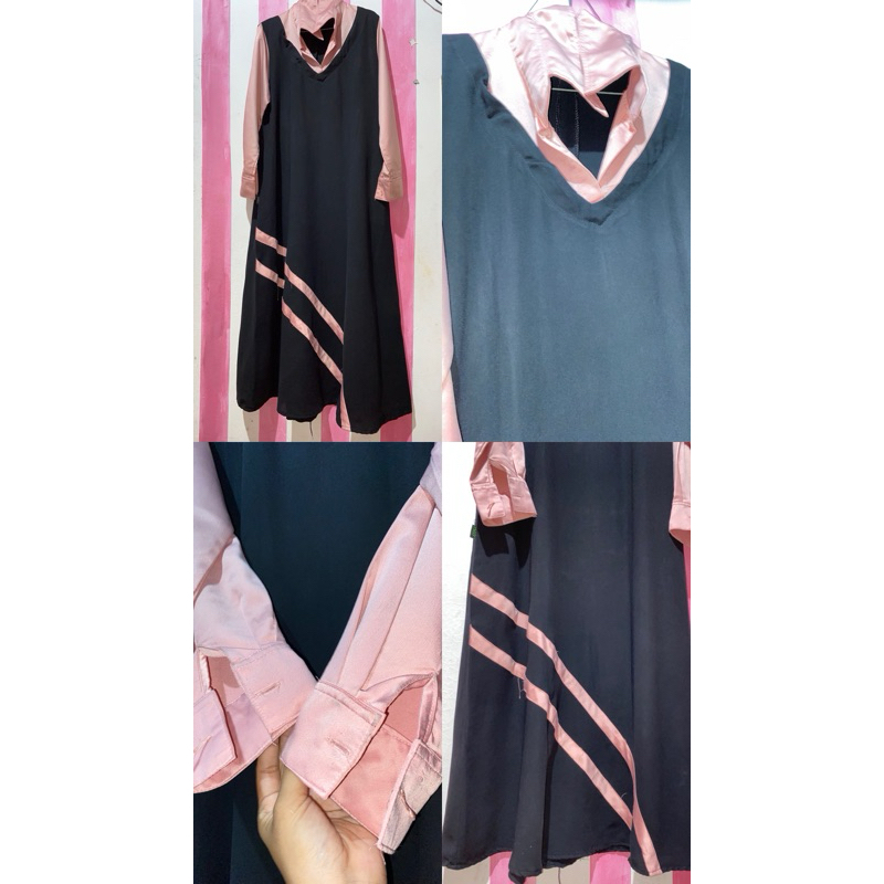 gamis hitam list baby pink