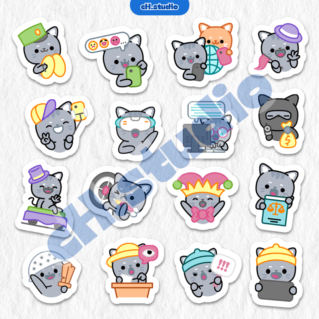 Stiker Pack KUCING Lucu Aesthetic Vinyl Tahan Air Waterproof untuk Sticker Laptop - Casing - Buku Di