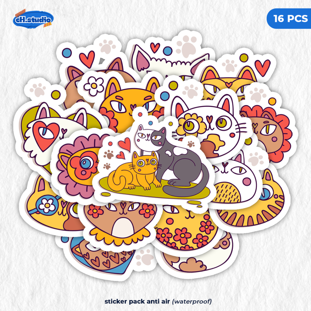 Stiker Pack KUCING Lucu Aesthetic Vinyl Tahan Air Waterproof untuk Sticker Laptop - Casing - Buku Di