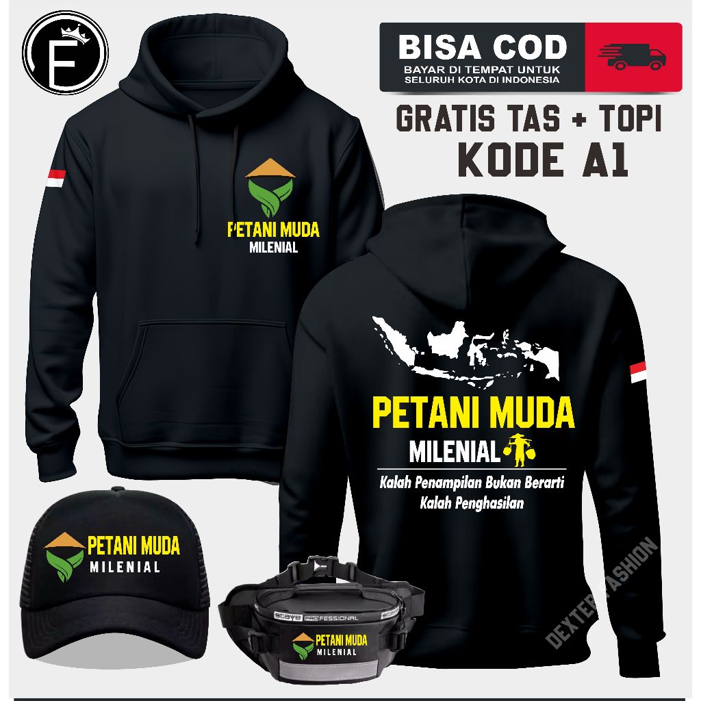 SWEATER PETANI MUDA GRATIS TOPI DAN TAS HOODIE PETANI MUDA TERBARU JAKET PETANI | DEXTER FASHION