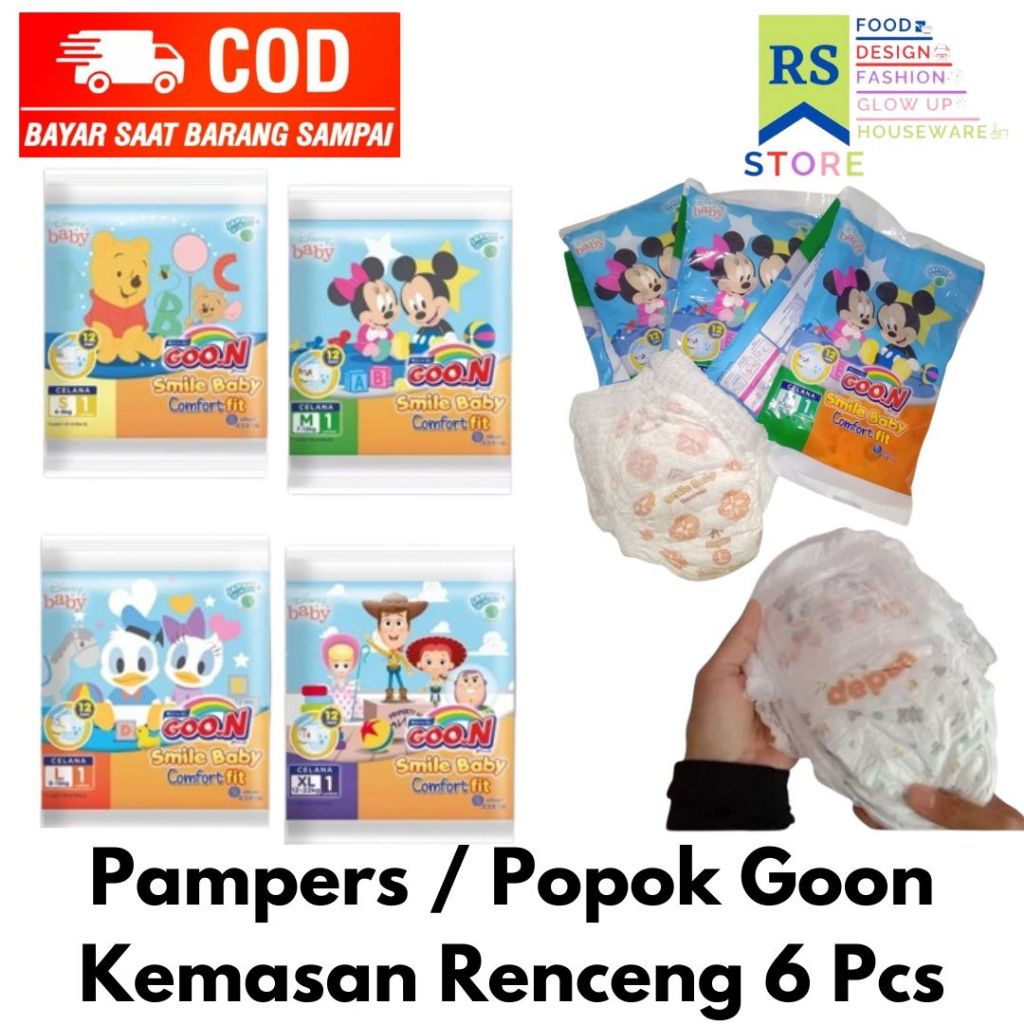 pampers goon popok celana bayi balita renceng sachet isi 6 pcs ecer rentengan ukuran nb,s,m,l,xl.xxl