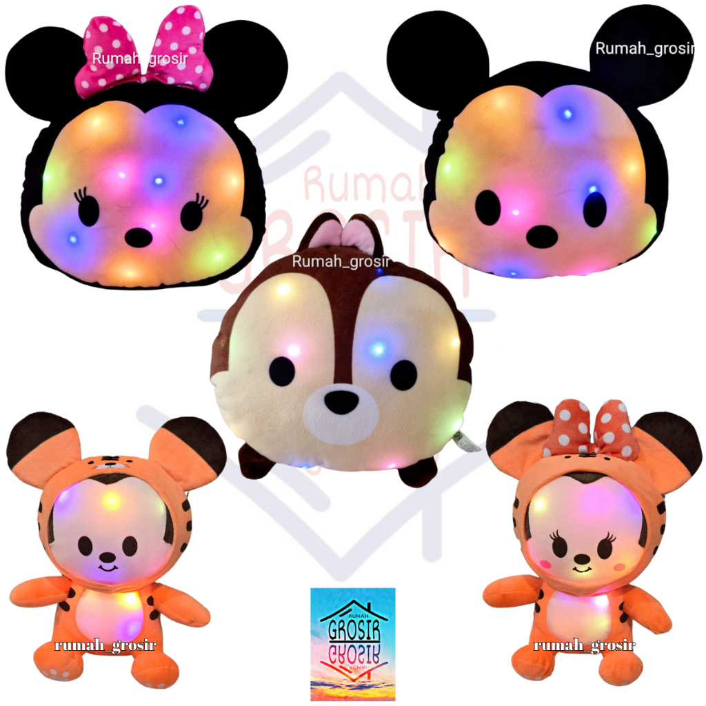 (Rumah Grosir) Bantal Boneka Tsum Tsum Mickey Minnie Chip LED Lampu