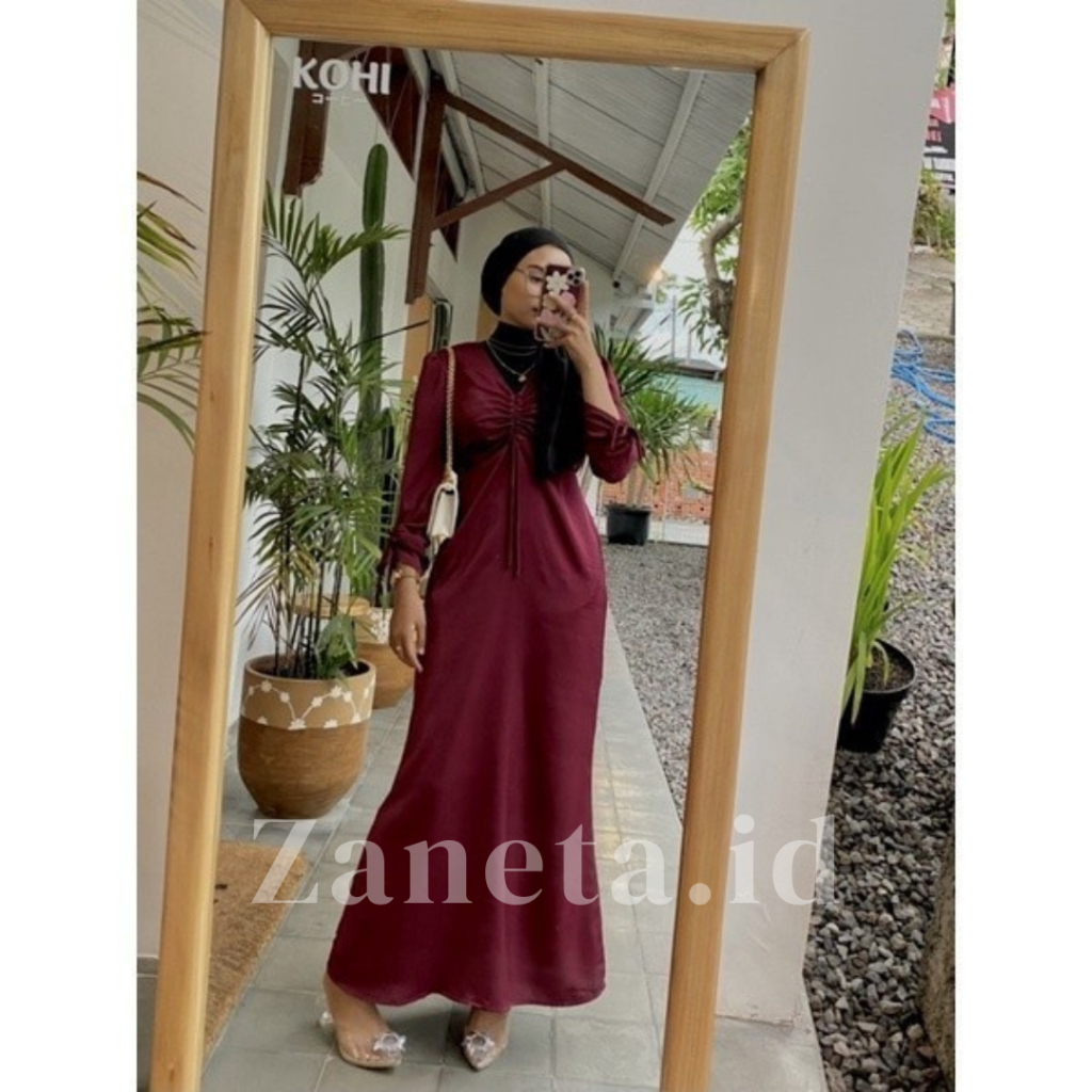 Gamis VANIA Gaun Muslim Gaun Baju Wanita A Line Bodycon Maxi Casual Style Dres Gamis Tangan Balon Ke