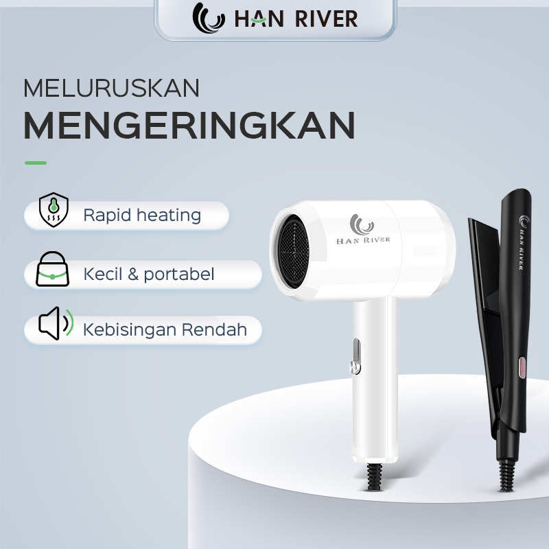 HAN RIVER Hair Dryer 600w Pengering rambut mini + Catok Rambut Paket Hemat Perawatan Rambut 2 In 1