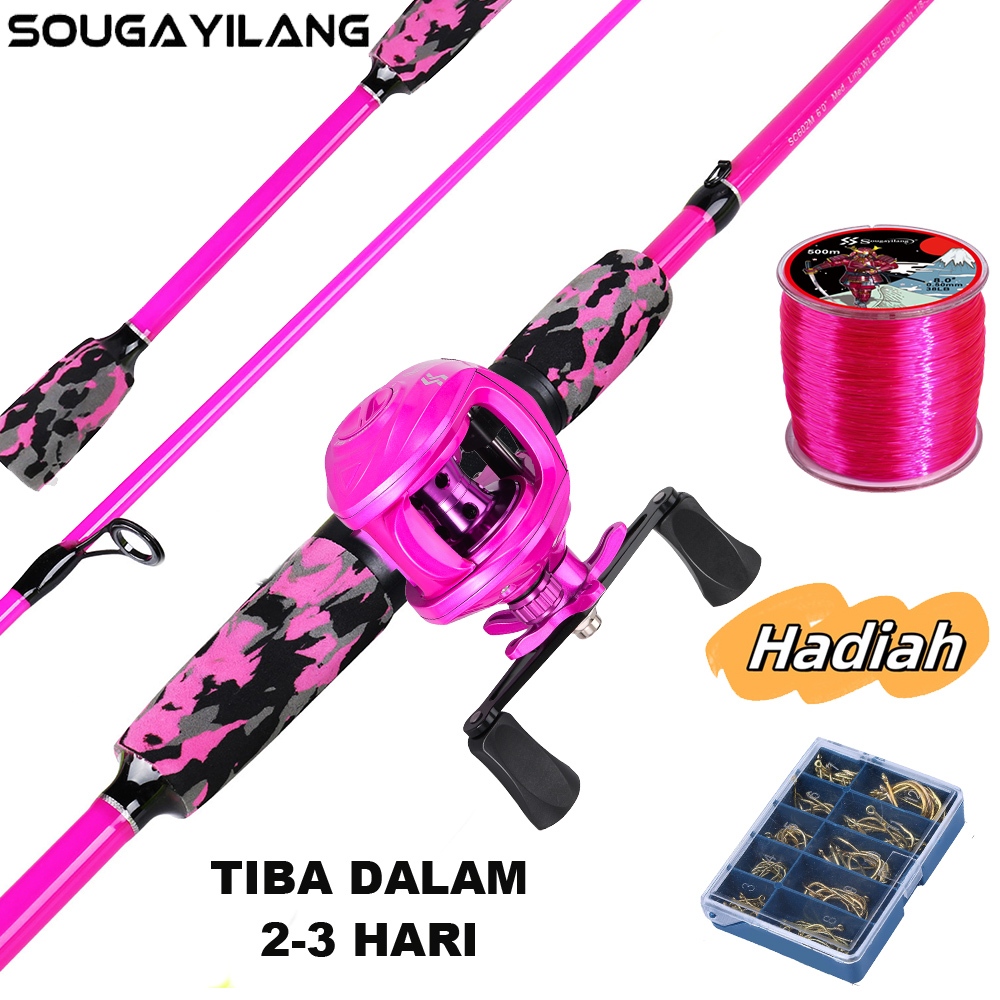 Sougayilang Joran Pancing Set 1.8M Joran BC Carbon 10kg 8-17LB 7.2:1 Joran Casting Set Joran Set Len