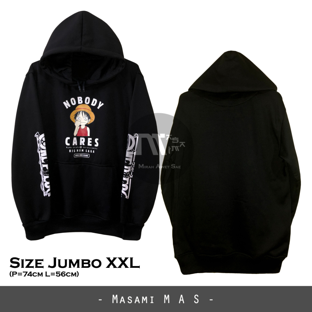 [JUMBO] Sweater Hoodie Jumper Distro Anime One Piece Monkey D. Luffy Nobody Cares