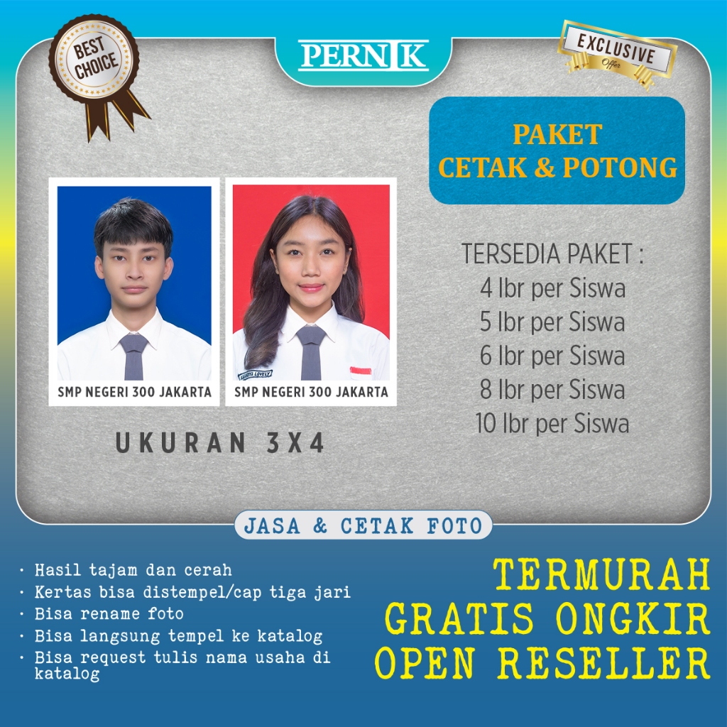 Cetak Pas Foto Siswa | Pas Foto Siswa | Pas Foto Sekolah (Cetak + Potong)