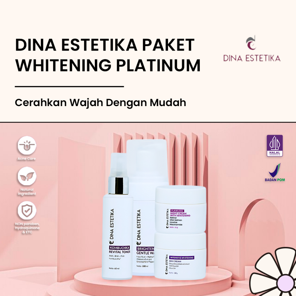 Paket Skincare Whitening Platinum Bright Gentle Wash 100 Ml, Kombucha Revital Toner 60 Ml, Intensive