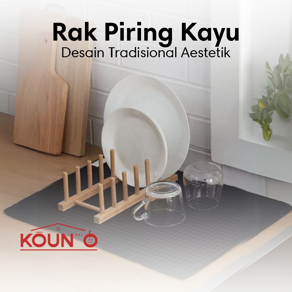 Kitchen Set Minimalis Rak Susun Aesthetic Dish Rack Gelas Piring Kayu Serbaguna Multifungsi