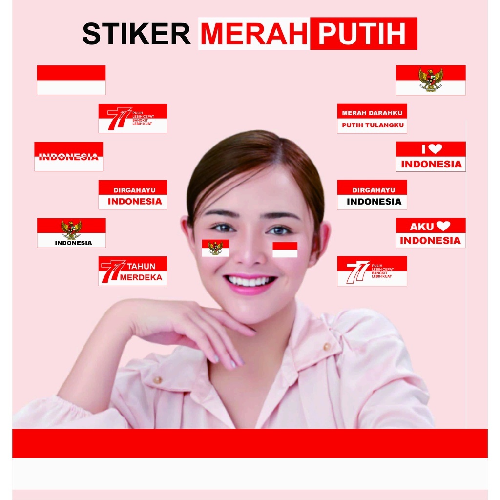 

Tempelan stiker pipi Agustus / Stikcer Bendera Merah Putih Isi 100 /Tempelan Pipi Karnaval