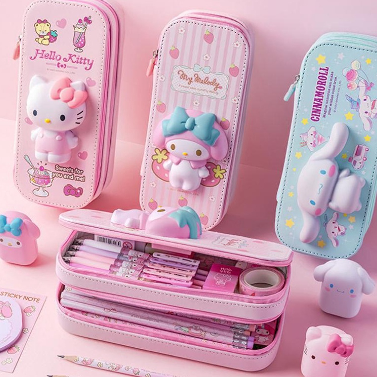 

CODSanrio Pu Large Capacity Pencil Case Kawaii Hello Kitty Cinnamoroll Melody School Pencils Bag Pouch Pen Case Supplies Stationery KODE P5A8