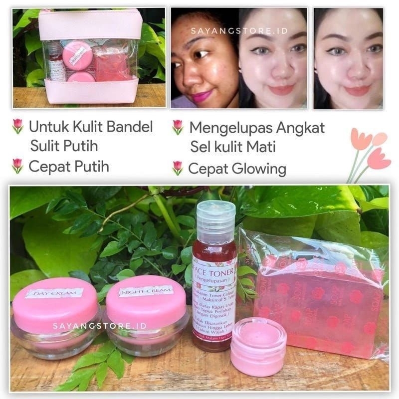 Super pink/Cream pemutih wajah paket pengelupasan