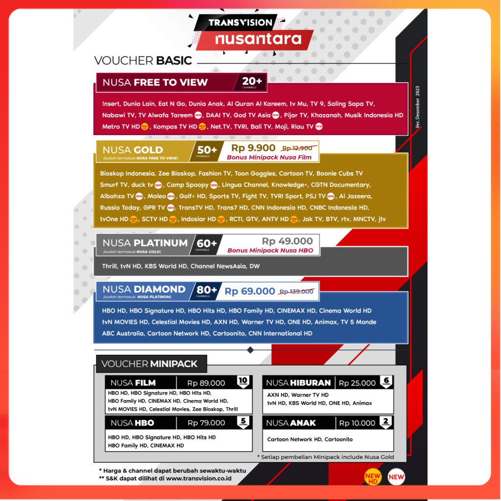 paket Tanaka nusantara hd  transvision xstream