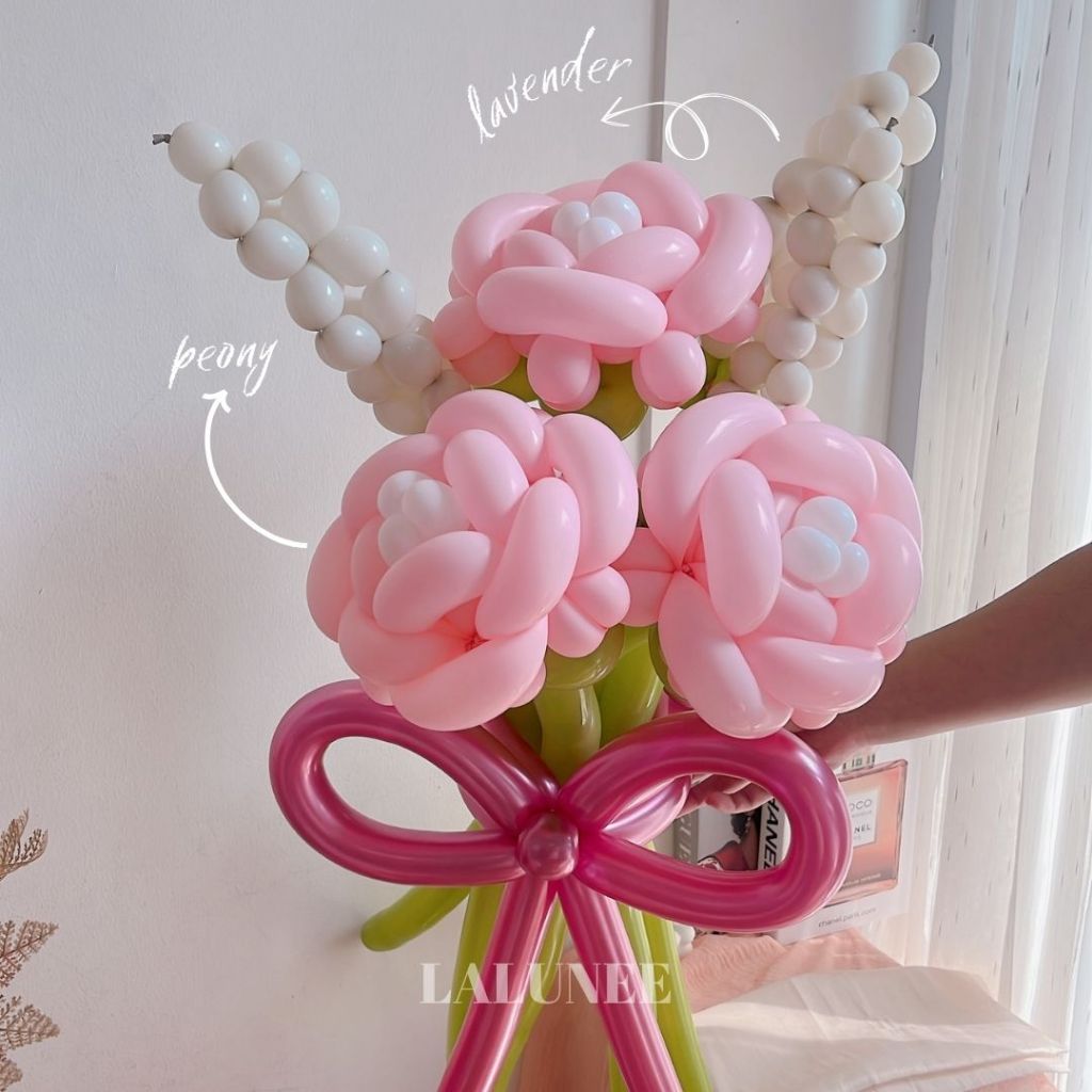 Peony Lavender Balloon Bouquet - Buket Bunga Balon Twist - Bunga Balon Korea