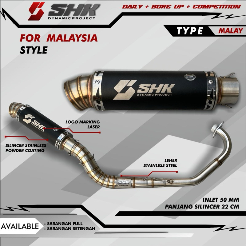 Knalpot malaysia style original SHK untuk motor mx king150, mx new 135 fullsytem