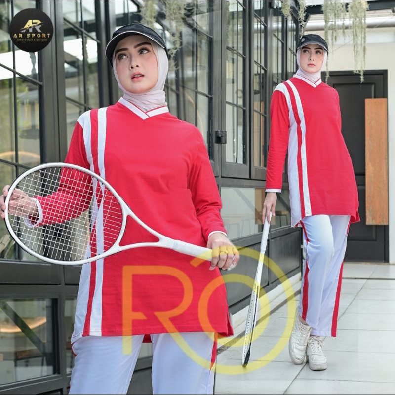 Baju olahraga merah putih/Stelan olahraga wanita merah putih