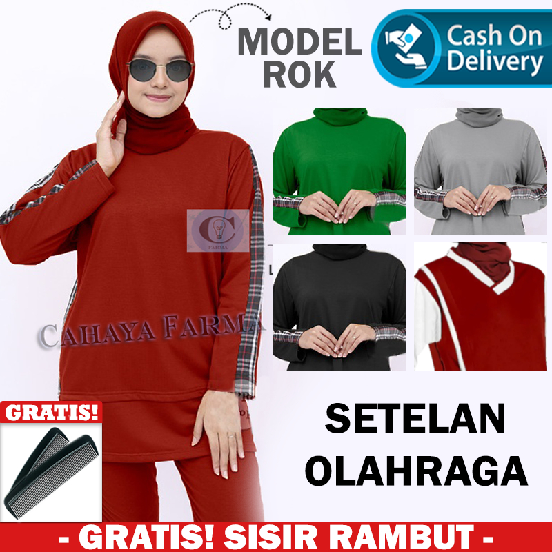 Setelan Baju Olahraga Wanita Muslimah Jumbo Yovios Baju Senam Muslimah Outfit Jogging Berhijab Celan