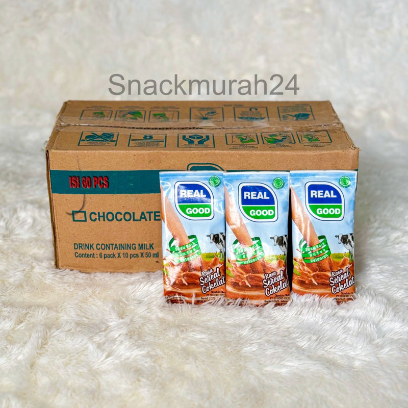 

Real Good Susu Bantal 50 ML 1 DUS ISI 60 PCS Rasa Cokelat Stroberi Keju Cheese Blackcurrant Guava Jeruk