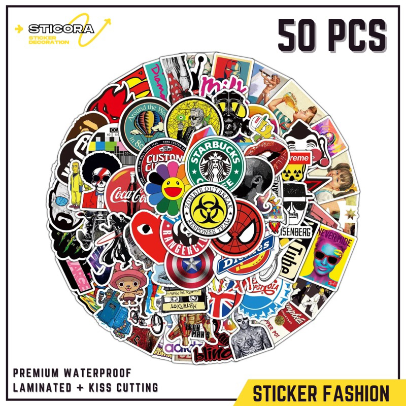 

[50 Pcs] Stiker Pack Random Fashion Brand Aesthetic Vinyl Waterproof Laminated Dekorasi Laptop Handphone Thumblr