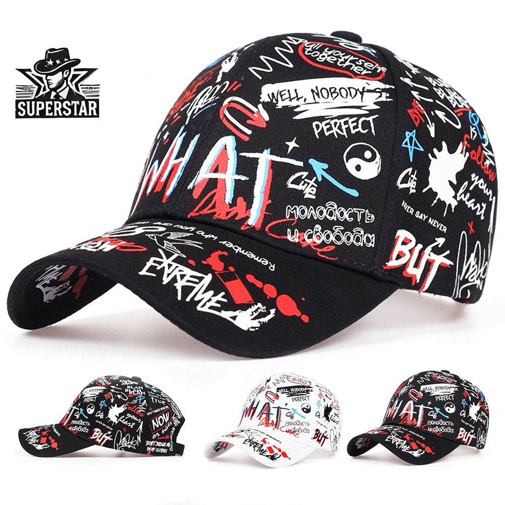 Topi Baseball Graffiti Korea Style Motif Tulisan Graffiti Hat Cap Casual Sport Distro Unisex
