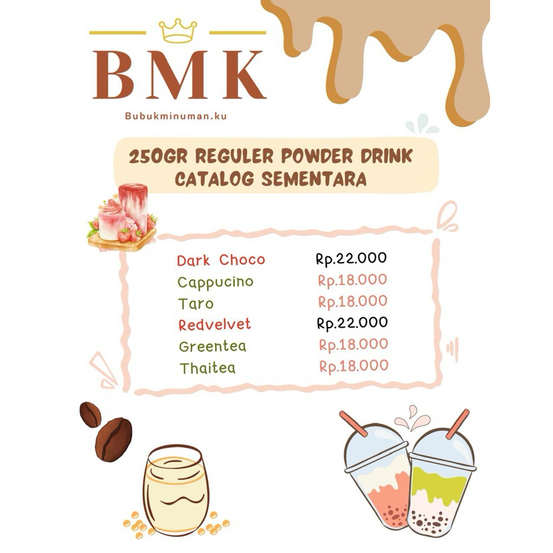 

PROMO CUCI GUDANG!!!! Bubuk Minuman BMK Mix 250 Gram - Taro - Greentea - Thaitea - Redvelvet - Dark Choco - Cappucino