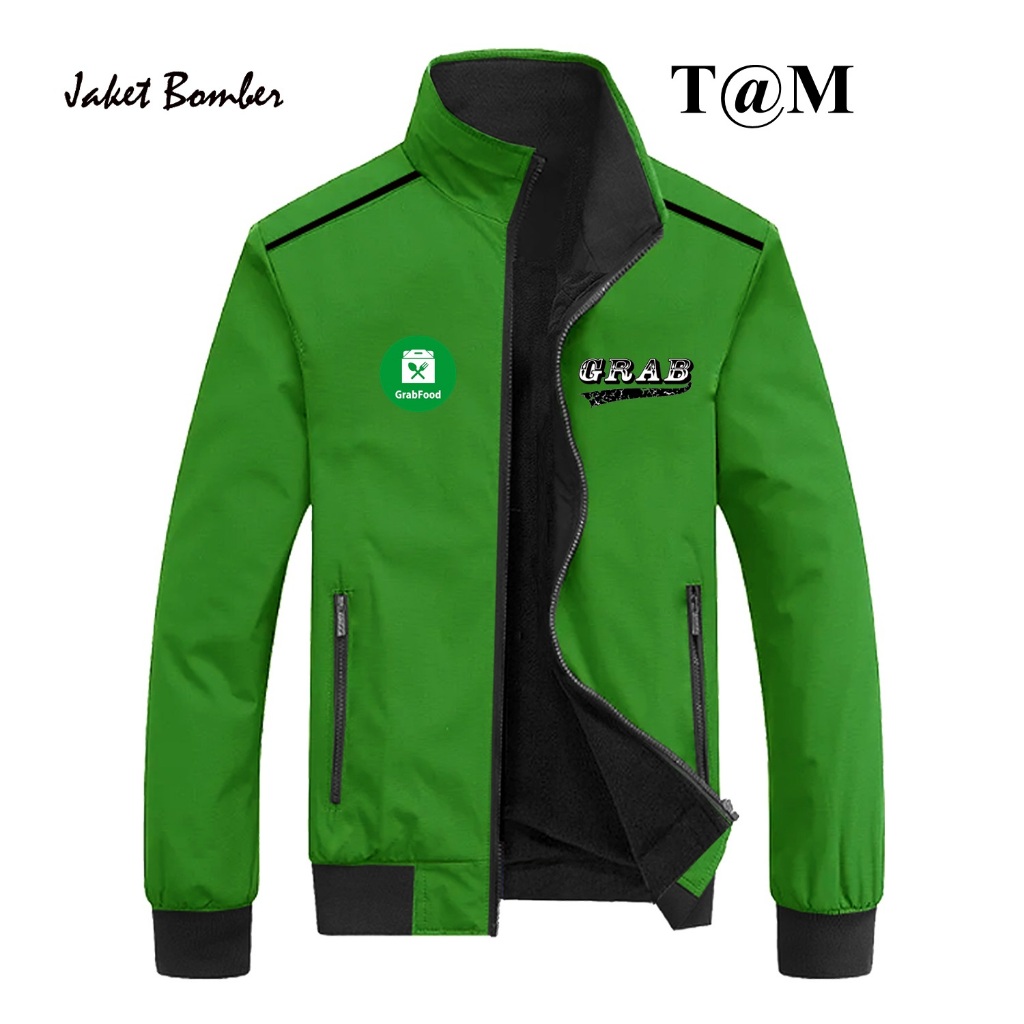 jaket bomber logo grab grabbike grabfood custom jaket parasut zipper grabbike grabfood grab waterpro