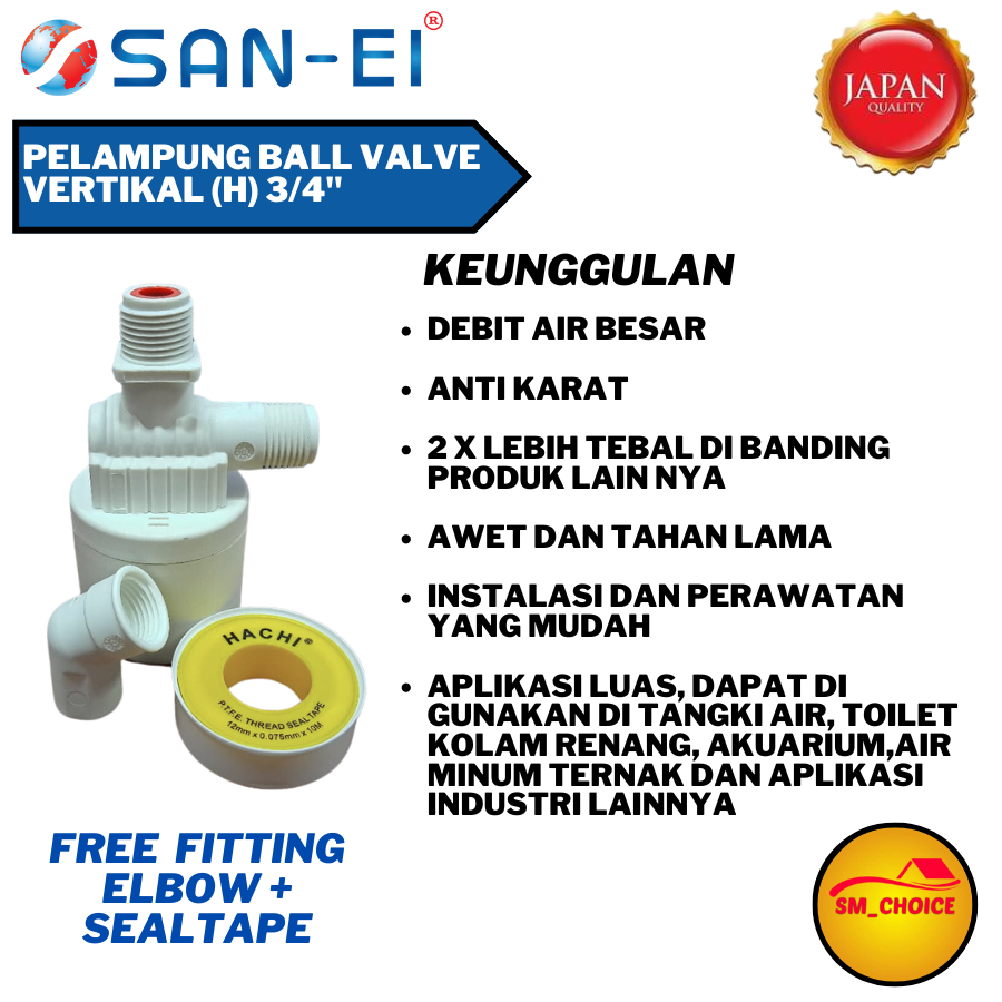 SAN EI STOP KRAN OTOMATIS VERTIKAL 3/4 INCH SAN EI PELAMPUNG OTOMATIS 3/4"