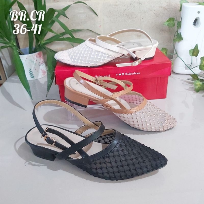 [SH.BTB] FLADEO Sepatu sandal pesta wanita 3cm bahan bruklat tali belakang / Sepatu sandal bruklat 3