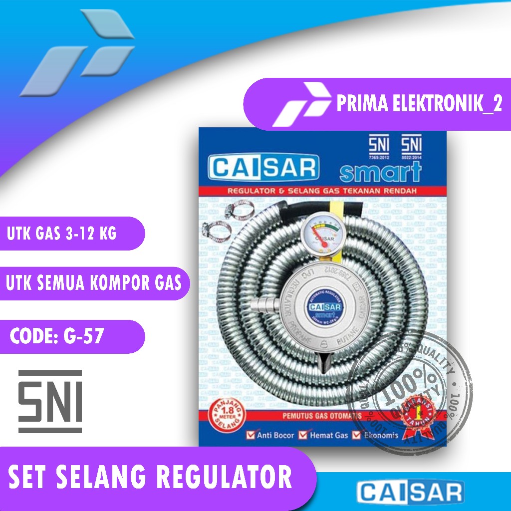 CAISAR PREMIUM Selang Paket Regulator Cocok Utk Tabung Ga 3kg 12kg Bright Gas PE 2