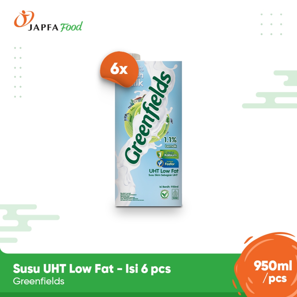 

Greenfields Susu UHT Low Fat / Rendah Lemak 950ml - Isi 6 pcs - 100% Fresh Milk dari Greenfields Farm