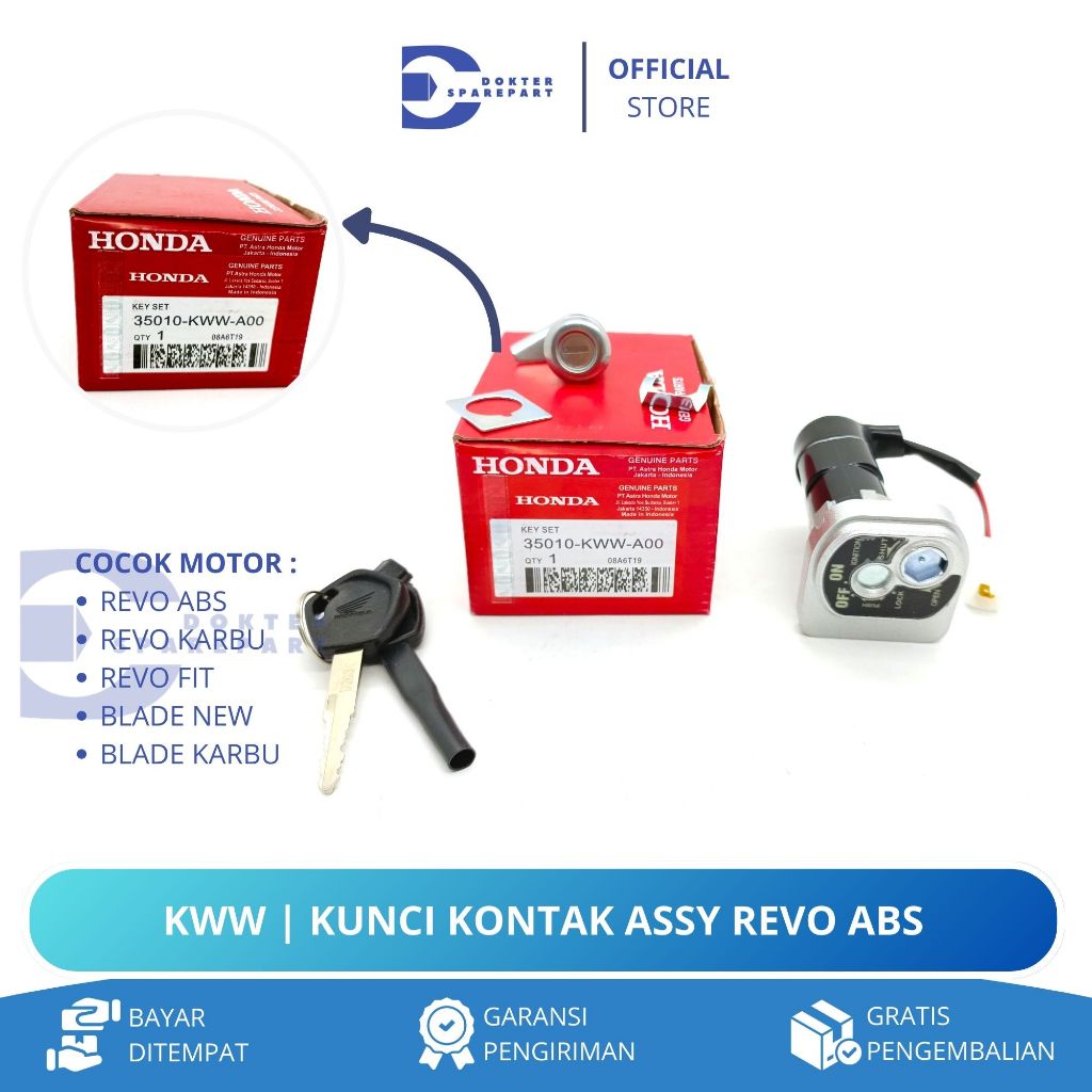 KWW KUNCI KONTAK ASSY KEY SATU SET + KUNCI JOK MOTOR REVO ABS / REVO FIT / REVO KARBU / BLADE NEW