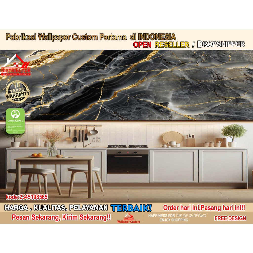 Wallpaper Custom 3D Tema Marmer | Wallpaper Dapur | Wallpaper Dapur Marmer | Wallsticker | Wallpaper