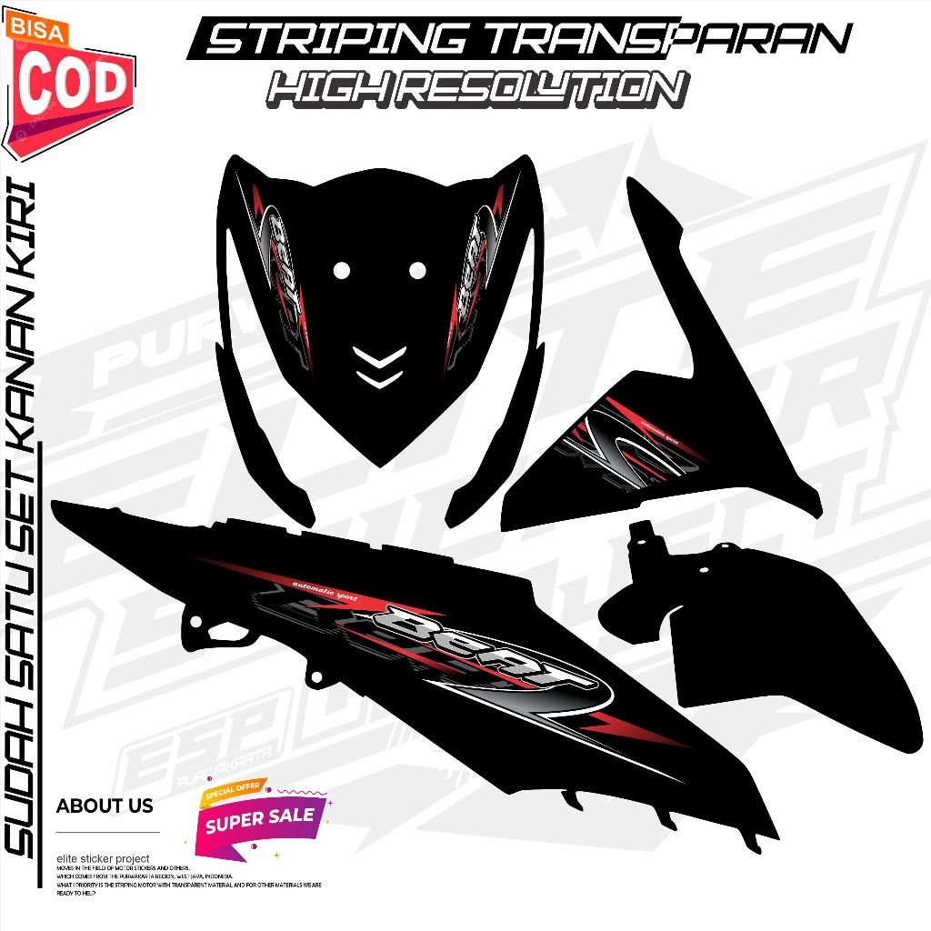 STRIPING VARIASI MOTOR HONDA BEAT FI 2013-2015 RACING SIMPEL STIKER