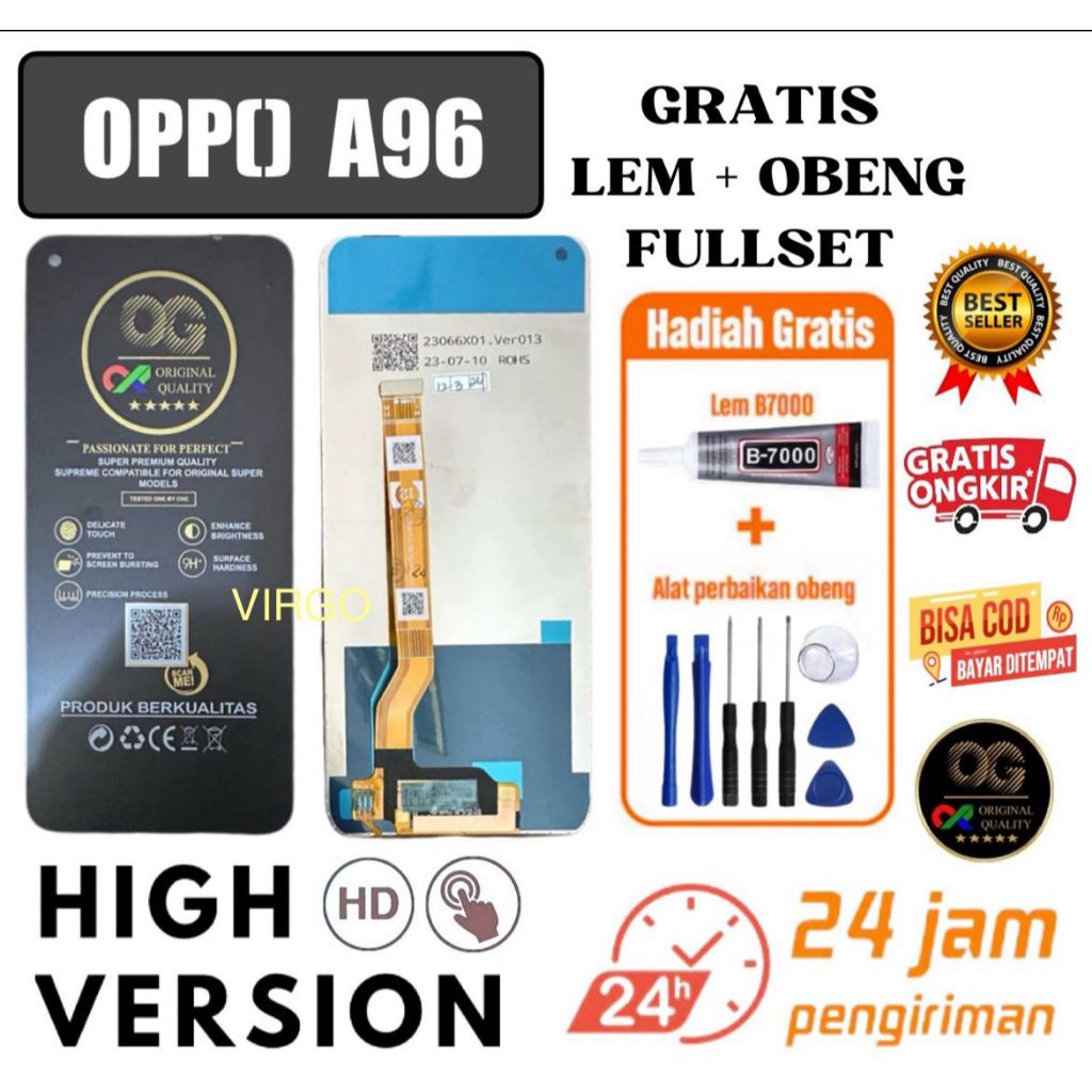 LCD OPPO A96 fullset free LEM + OBENG / LCD TOUCHSCREEN OPPO A96 ORIGINAL OG