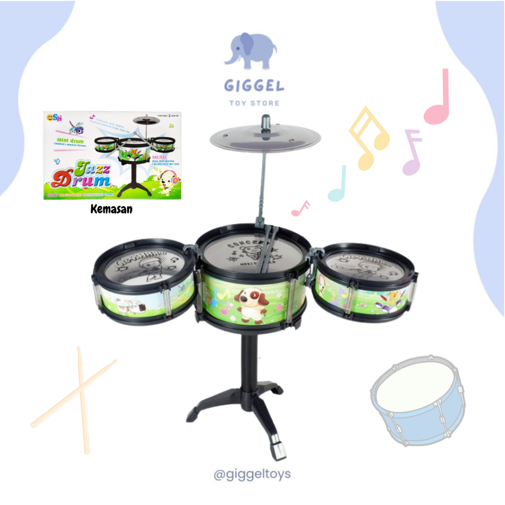 Mainan Drum Set Anak 3 Drum 1 Simbal Alat Musik Jazz Edukatif