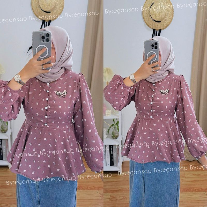 RANIA BLOUSE JUMBO | BLOUSE LENGAN BALON JUMBO | BLOUSE KOREAN MOTIF BUNGA