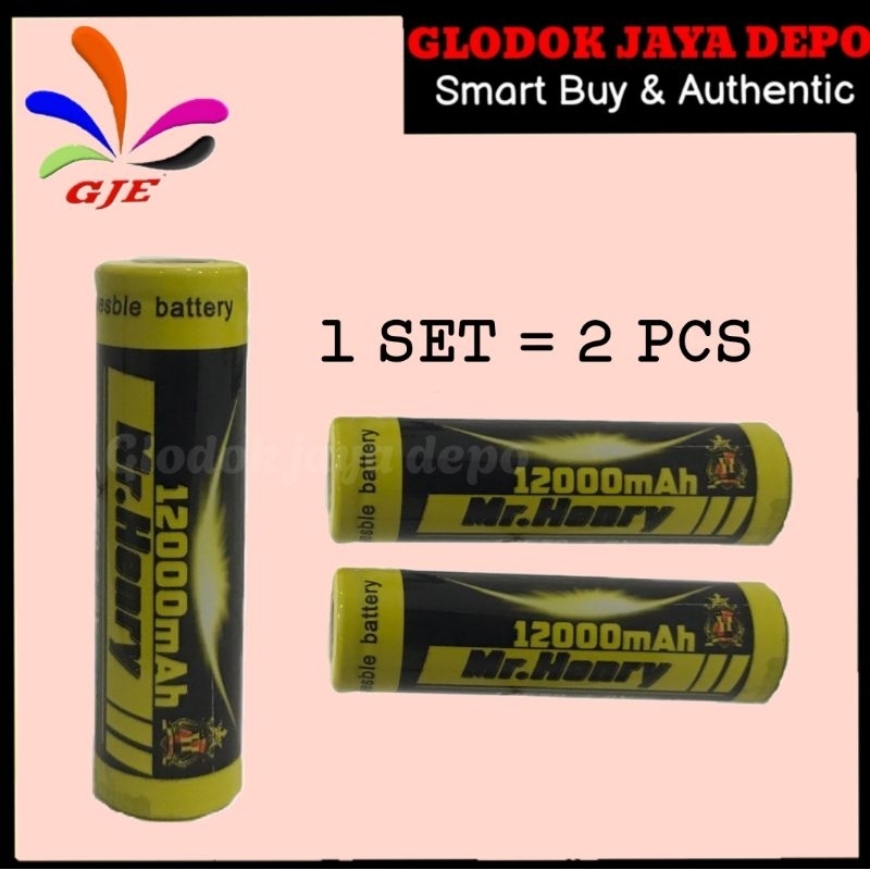 BATERAI RECHARGEABLE MR HENRY 3,8V 18650 12000MAH FLAT (1SET : 2PCS)