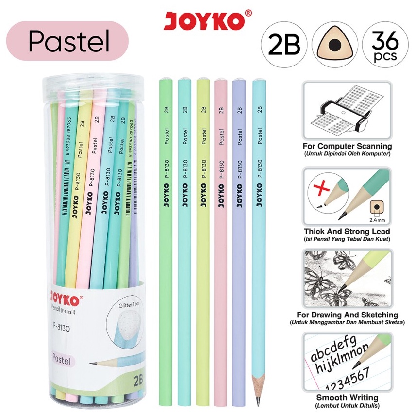 

Pencil Pensil Joyko P813 2B 1 Drum 36 Pcs Pastel KODE H1U8