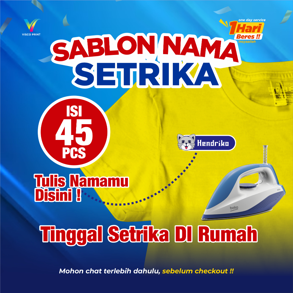 

Sablon Nama Setrika Anti Luntur Bisa DIsetrika Sendiri - Beli 1 Dapat 45pcs