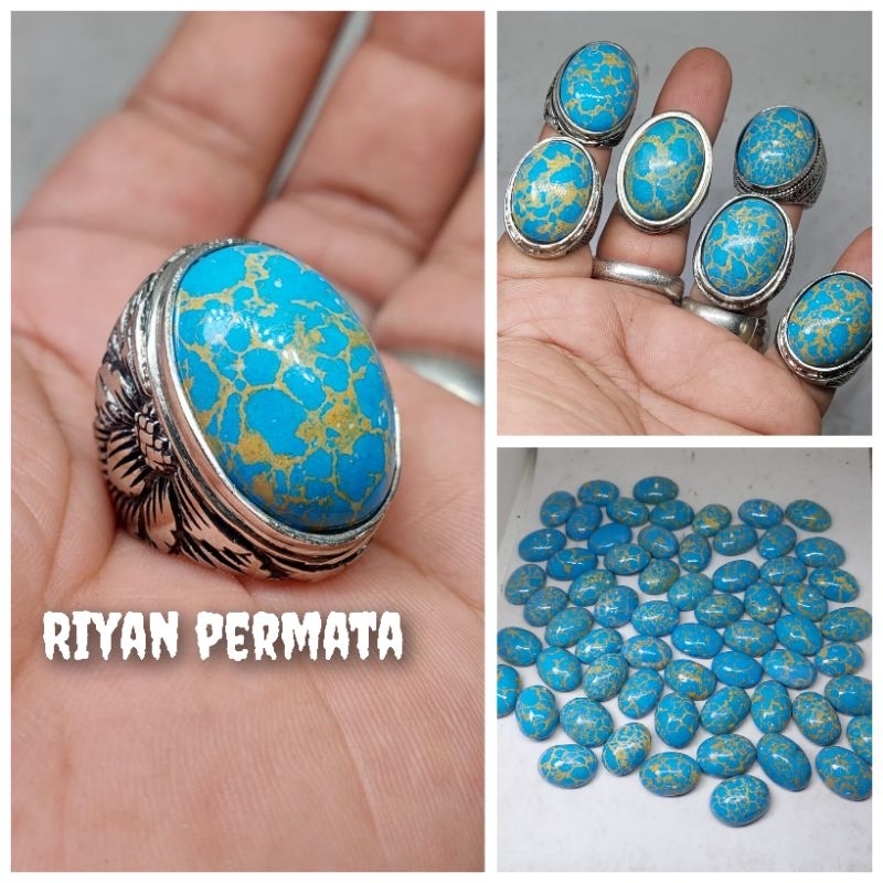Cincin batu pirus mesir blue royal  serat emas jumbo jenong