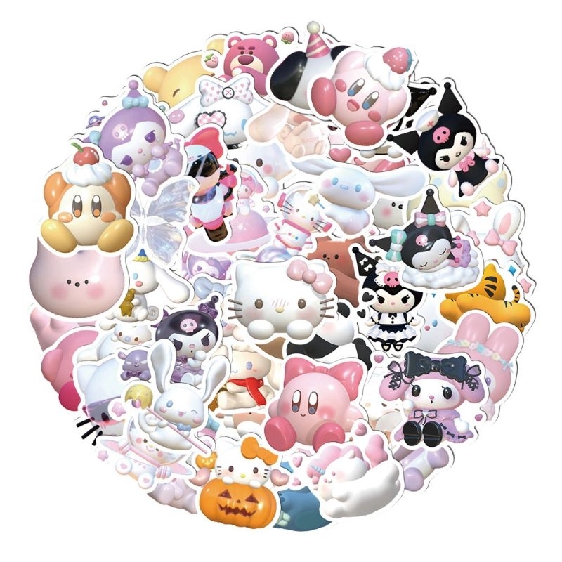 

51pcs Sticker Cute Sanrio Kuromi Keroppi 3D Waterproof Stiker HP Aesthetic Laptop Koper Anti Air