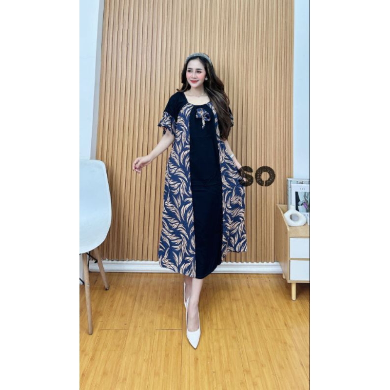DASTER ANDIN ARAB COMBI FUJI LEOPARD DRESS || RAYON SUPER GRADE A ORI || MODEL KEKINIAN DEPAN KERUT 