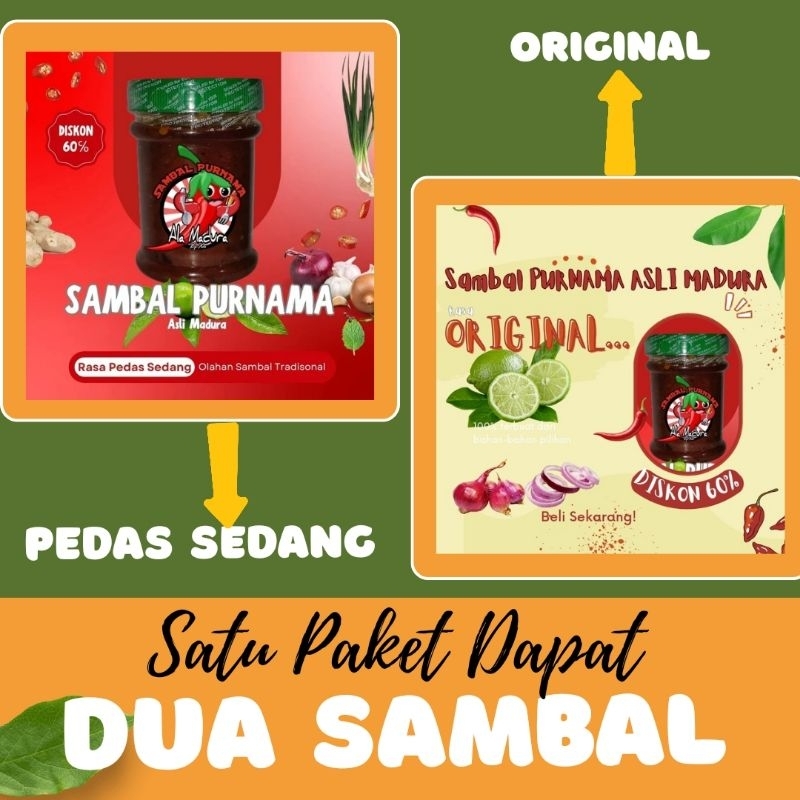 

(2 BOTOL) PAKET SAMBAL PURNAMA RASA ORIGINAL+PEDAS SEDANG ASLI DAN DIPRODUKSI DI MADURA