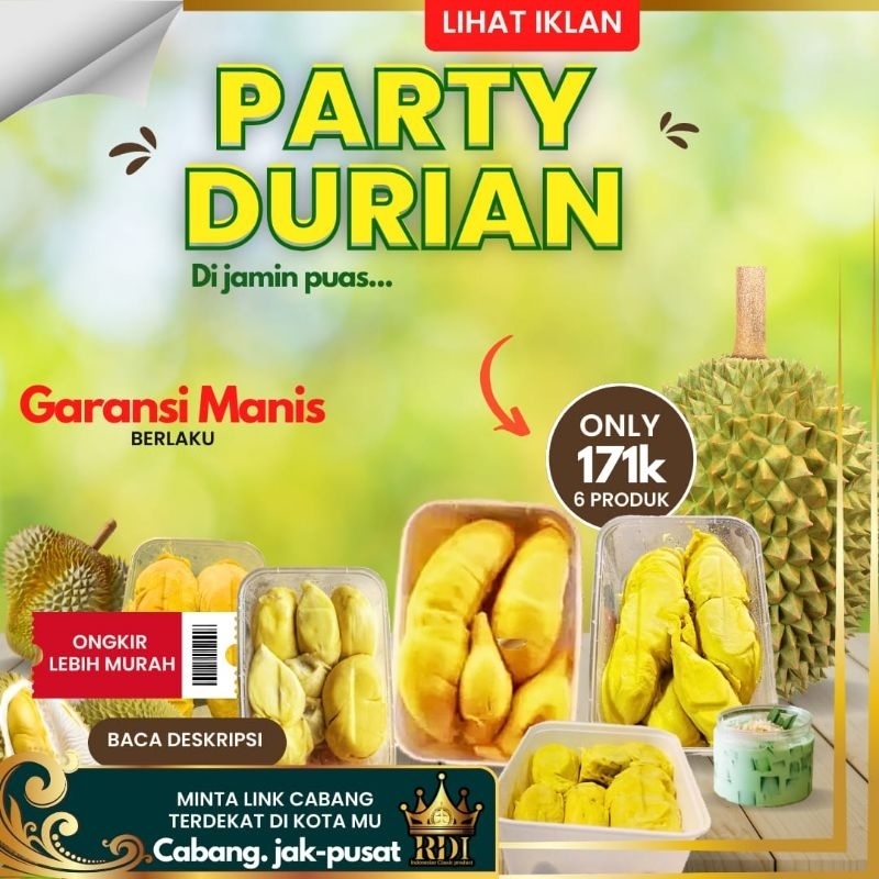 

RDI.cab jak-pusat Durian Kupas/PAKET PARTY DURIAN 6 PRODUK MENU DURIAN