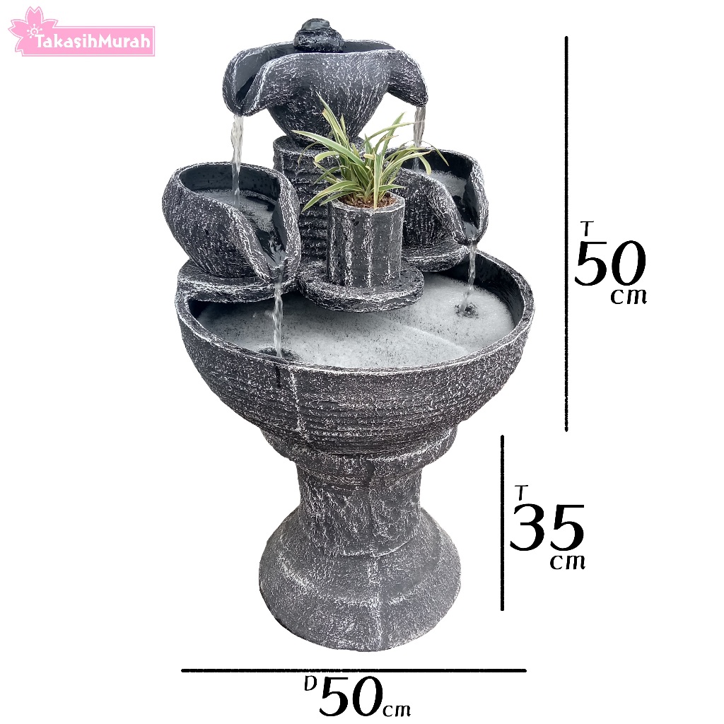 Air Mancur Dan Pilar Minimalis Kolam Ikan 3 Kendi - Diameter 40/50 cm - Termasuk Mesin Air/Pompa