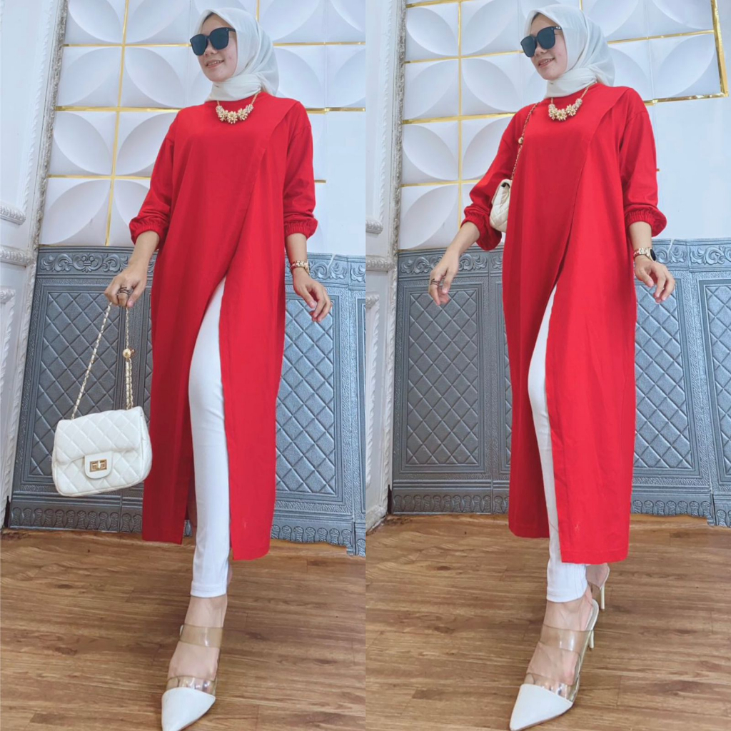 TUNIK KEMERDEKAAN MERAH PUTIH/TUNIK PEREMPUAN 17 AGUSTUS MERAH PUTIH BAHAN  CRINKLE AUR FLO/BAJU MER